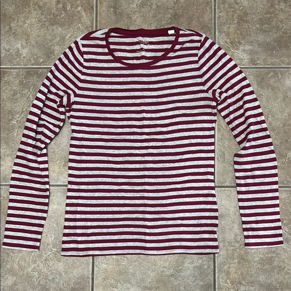 Sonoma Striped Long Sleeve Top - Red and Gray Size Medium